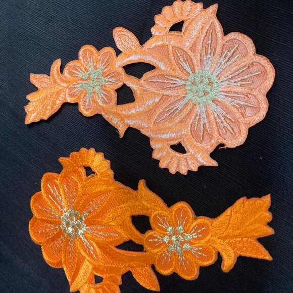 Girls Fabric Iron On Patches For Clothes Orange Patches Embroidery Flower - Picture 3 of 9